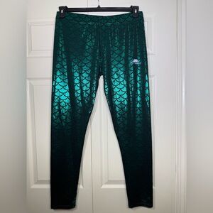Lotus Leggings Dark Green Metallic Mermaid Scale Stretch Leggings